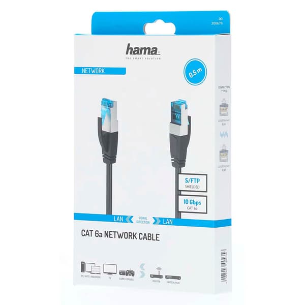Nätverkskabel CAT6a S/FTP 0.5m Svart