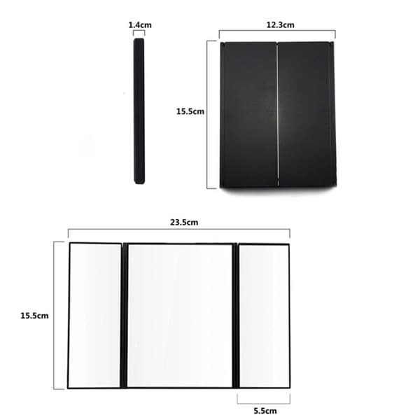 Tri-Fold Makeupspejl med Lys, Bærbart Forfængelighedsspejl med Justerbart Stativ til Perfekt Makeup Black Black