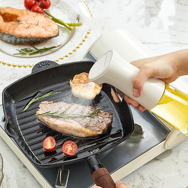 INF 240 ml køkkenolie sprayflaske, olivenolie sprayflaske til Air Fryer, glasolie dispenserflaske Hvid