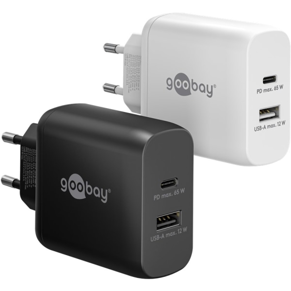 USB-C™ PD GaN dubbel snabbladdare (65 W) vit Vit