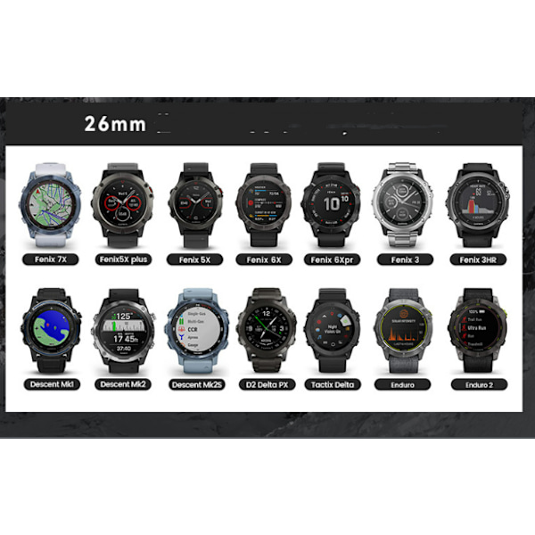 Garmin Descent MK3i -kellolle sopiva nailoninen joustava kellonranneke Musta 26mm