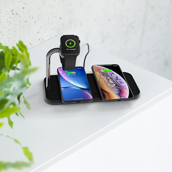 ZENS Triple Alu. Laddare QI Trådlös 220V-sladd 2x10W Svart Apple Watch Laddare (Apple QC 7,5W)