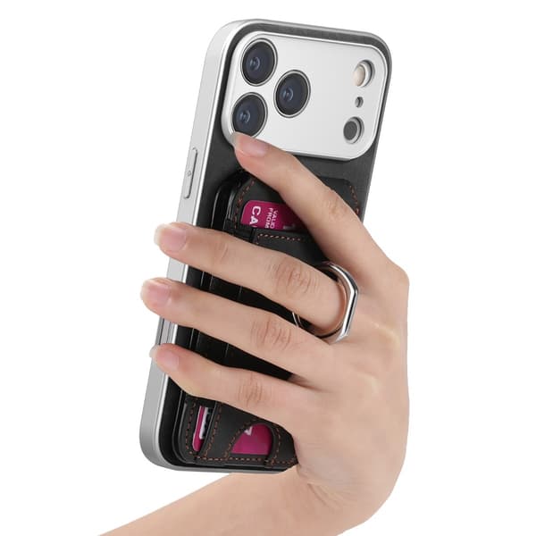 Sort PU-pungeetui kompatibelt med iPhone 17 Pro Max og iPhone 18 Pro Max med RFID-blokering og ringholder