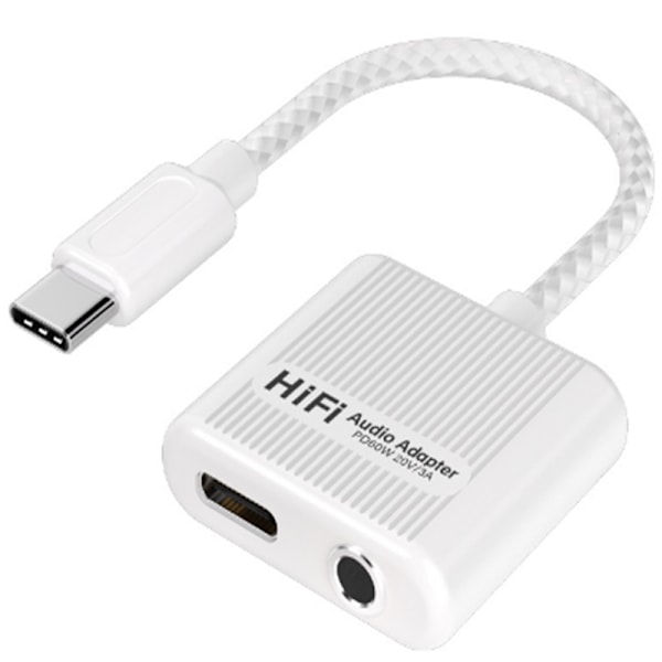 2-i-1 USB-C till 3,5 mm hörlursjackadapter med PD 60W snabbladdning