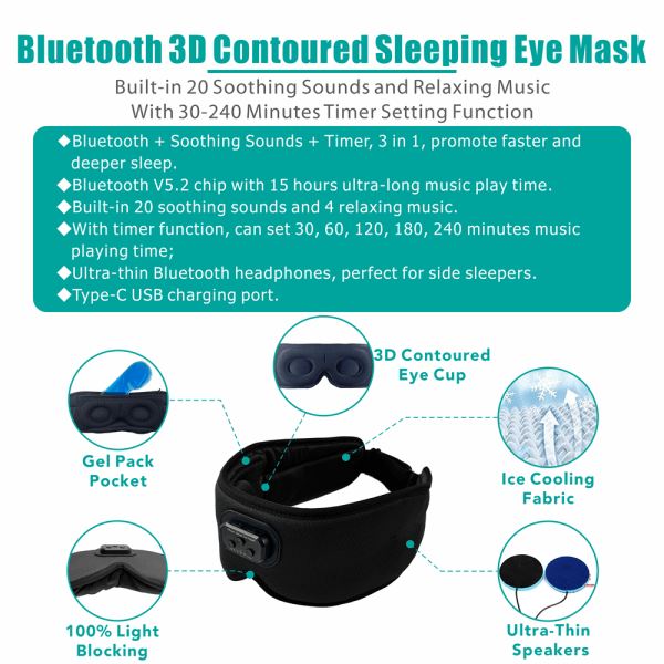 INF 3D sovmask Bluetooth sovhörlurar Svart