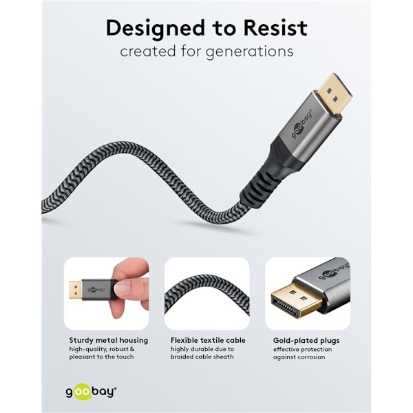 DisplayPort™-kabel 1.4, 32,4 Gbit/s