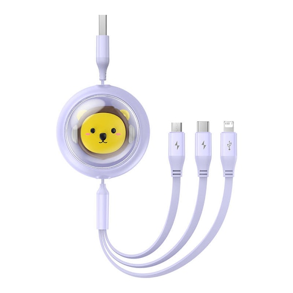 Ladekabel 3w1 Baseus USB til USB-C, USB-M, Lightning 3,5A, 1,1m (lilla)
