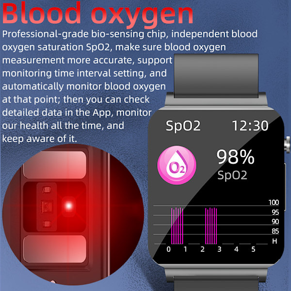 Smartwatch med EKG, puls, blodiltning, søvnmonitor Silver Silver