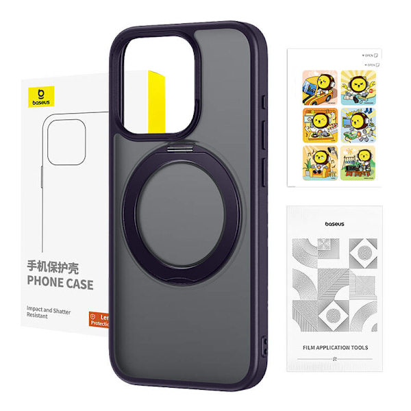 Telefonfodral Baseus SkyRing Magnetic med stativ för iP 14 Pro Max + härdat glas och rengöringskit (lila)