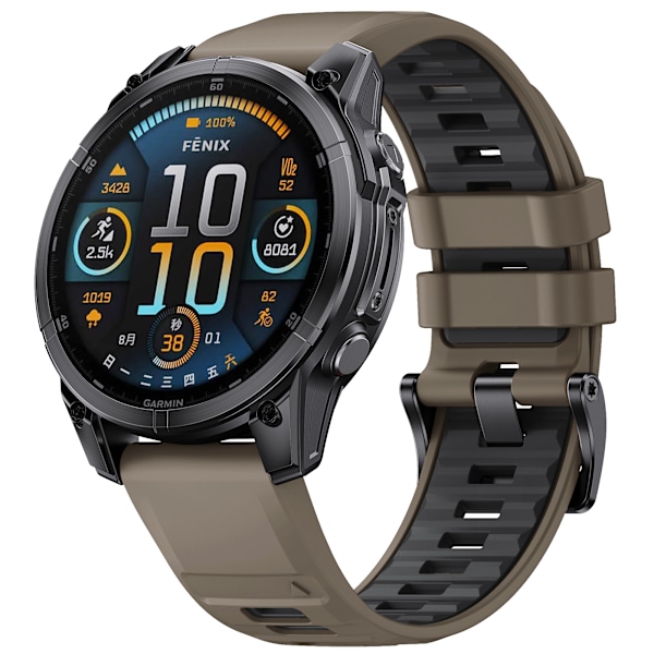 22 mm silikonebånd med hurtigudløsning til Garmin Fenix 8 47 mm Brun