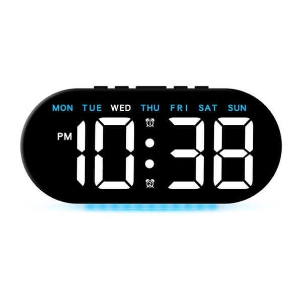 LED digital väckarklocka med stor display, 24-timmarsvisning, evighetskalender, alarm och nattbelysning för skrivbord och sovrum Black+Blue Black+Blue