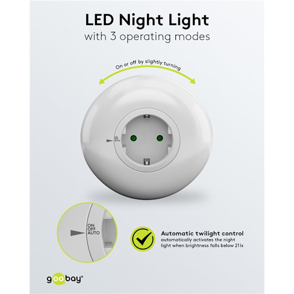 LED-natlampe til stikkontakt