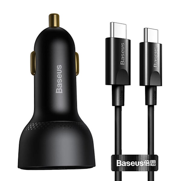 Billaddare Baseus Superme, USB, USB-C, 100W + USB-C-kabel (svart)