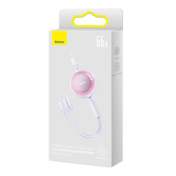 Baseus Bright Mirror 3, USB 3-i-1-kabel för micro USB / USB-C / Lightning 66W / 2A 1,1m (lila)
