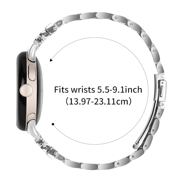 Kimalteleva perhonen Google Pixel Watch -ranneke kolmella strassilla Silver Silver