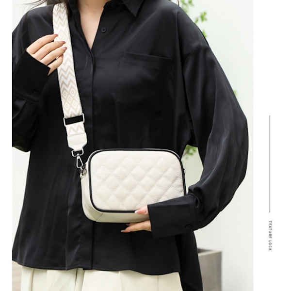 Läder Diamant Kviltad Crossbody Väska med Dragkedjeficka Vit