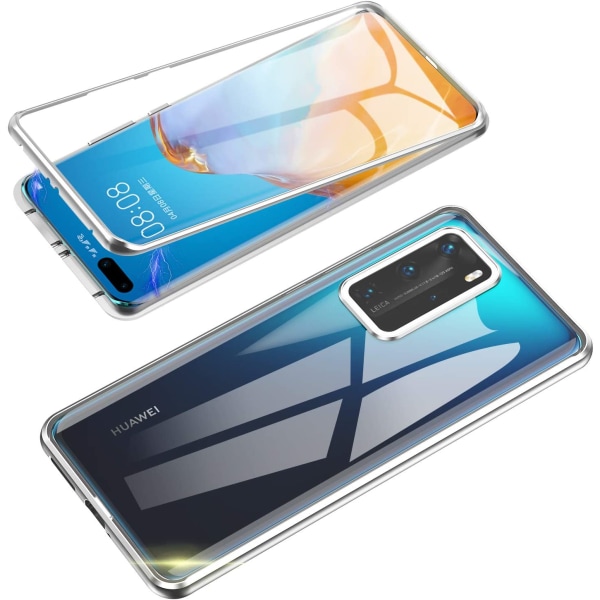 Huawei P40 mobiltelefon etui hærdet glas, sølv