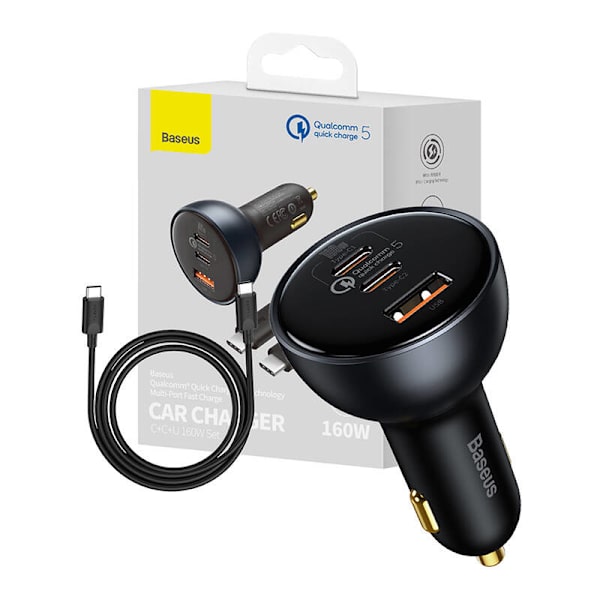Billaddare Baseus Qualcomm, USB, 2x USB-C, 160W (grå)
