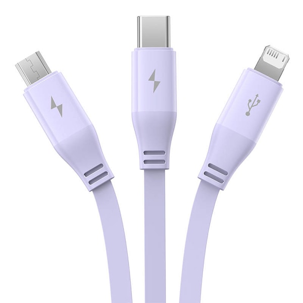 Ladekabel 3w1 Baseus USB til USB-C, USB-M, Lightning 3,5A, 1,1m (lilla)