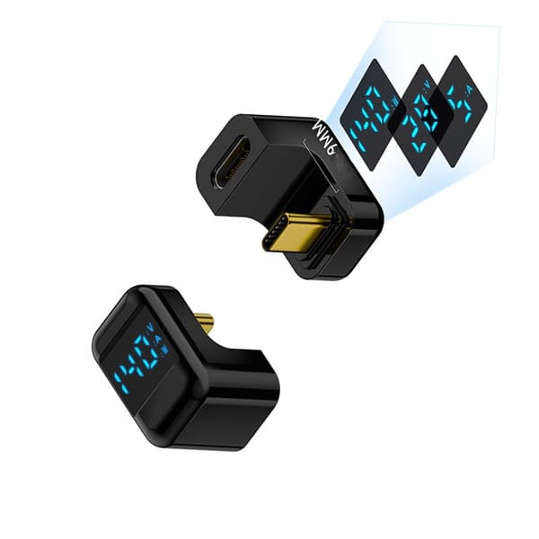 240W USB-C Hun til USB-C Han Adapter med Digital Display (2 stk) Black Black