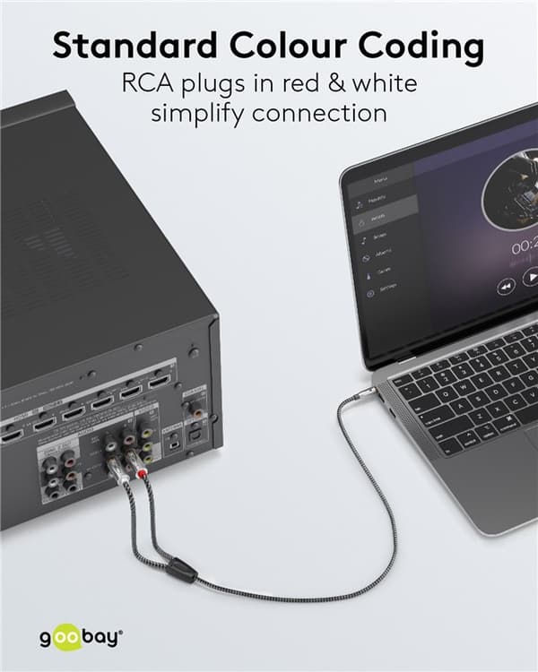 Lydadapterkabel AUX, 3,5 mm jack til stereo RCA-stik, 5 m