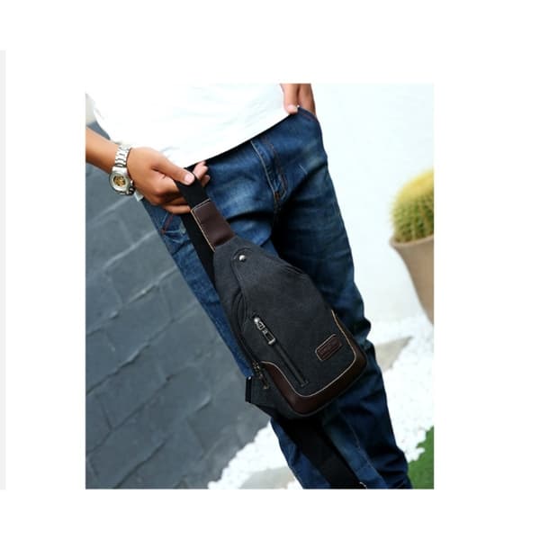 Stilfuld Canvas Brysttaske Crossbody Sling Rygsæk Black Black