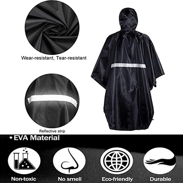 Vandtæt regnponcho - sort polyester PU Sort