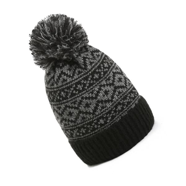 Stilren Akrylstickad Mössa med Pom Pom - Varm Vintermössa Black Black