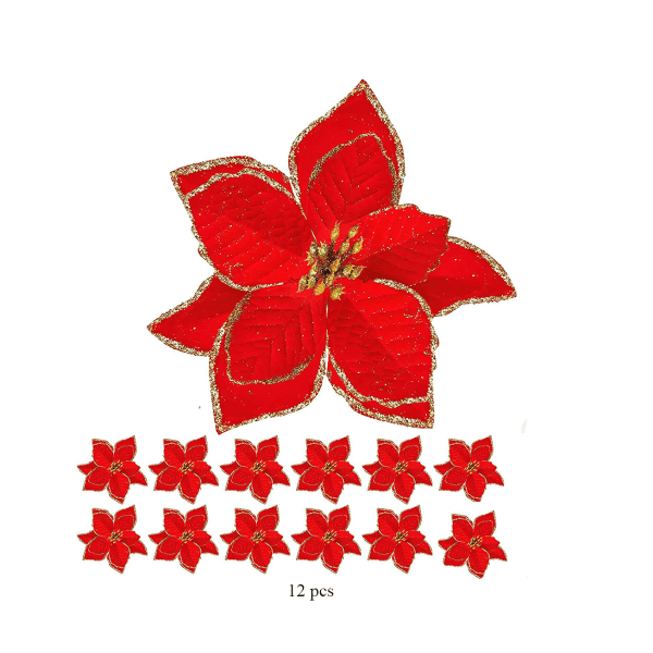 Julstjärnor konstgjorda blommor juldekoration 12-pack Röd