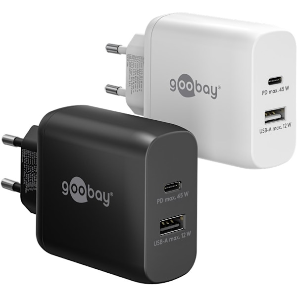 USB-C™ PD GaN dubbel snabbladdare (45 W) vit
