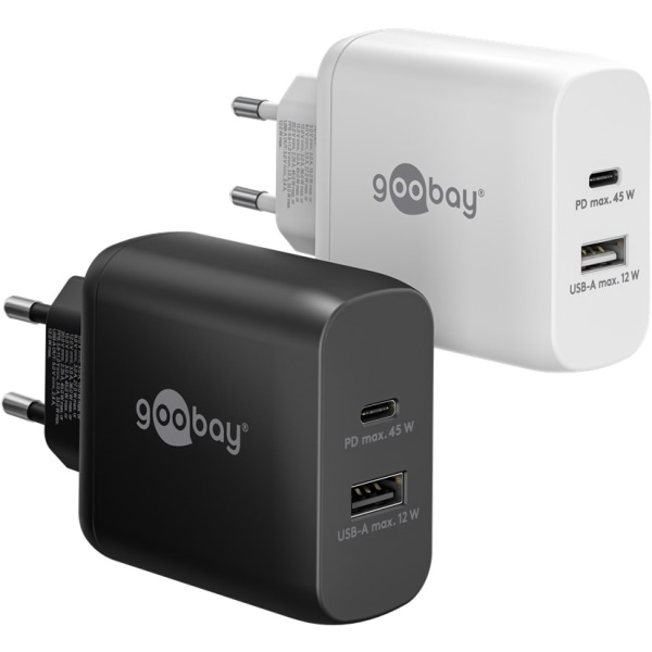 USB-C™ PD GaN dubbel snabbladdare (45 W) vit Vit