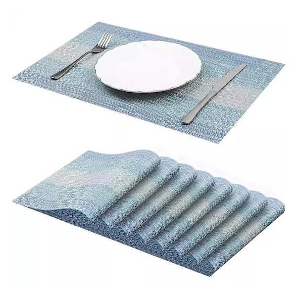 6 kpl:n setti lämpöä kestäviä pöytätabletteja 30x45cm Kudotut PVC-pöytätabletit, liukumattomat, pestävät ja helposti puh Sininen
