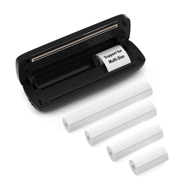 Bærbar A4 termisk printer uden blæk - Bluetooth og USB, genopladeligt polymerbatteri, kompatibel med iOS, Android og Windows, understøtter 2.0 inch ti Black