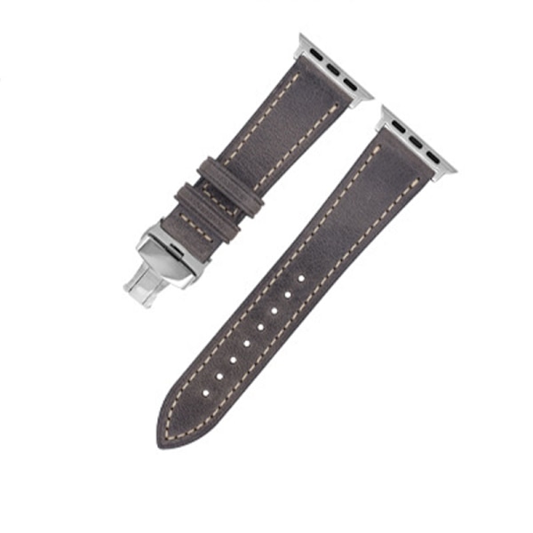 Äkta läderrem för Apple Watch med Silver Butterfly Spänne - (42/44/45/49 mm) Grå