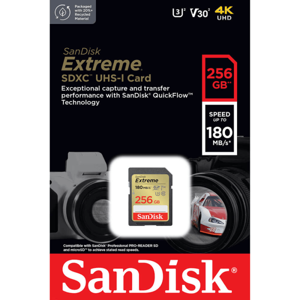 SDXC Extreme 256GB 180MB/s UHS-I C10 V30 U3