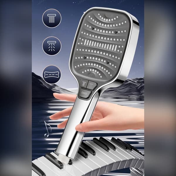 8-Mode High-Pressure Handheld Shower Head with Piano-Key One-Touch Switch, Anti-Clog Silicone Nozzles Silver Silver