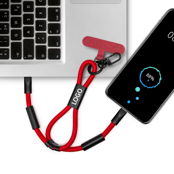 Justerbart Lanyard Opladerkabel - Bærbar Data Synkronisering Red Red