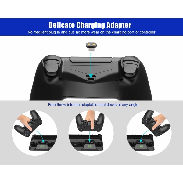 Multifunktionellt PS4 stativ med fläkt, laddstation, spelförvari