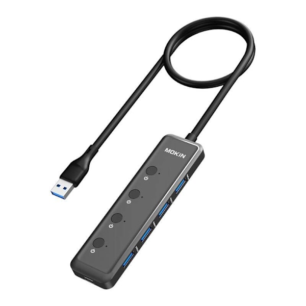 HUB 5in1 MOKiN USB-A3.0 till 4xUSB-A + 1xUSB-C DC (svart)