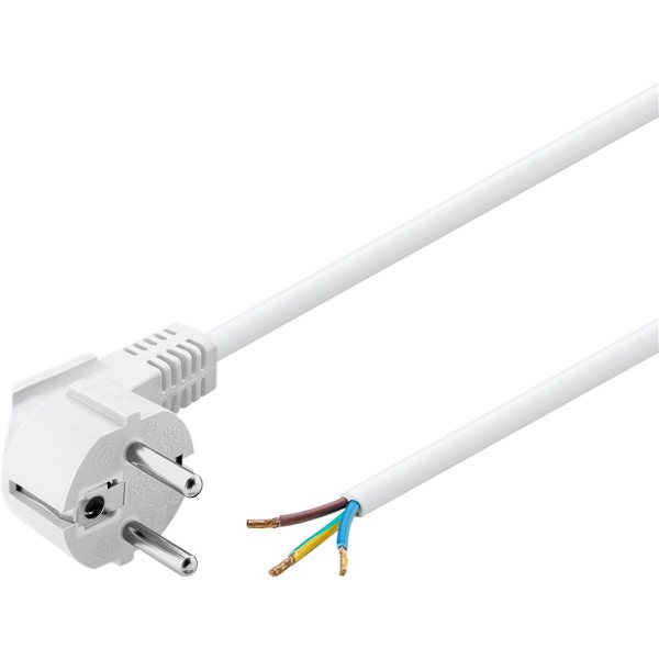Skyddskontaktkabel vinklad för montering, 3 m, vit