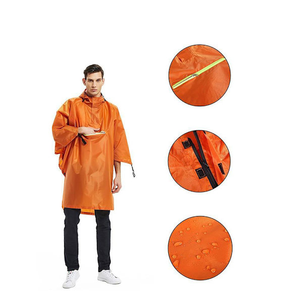 Vandtæt regnponcho - sort polyester PU Orange
