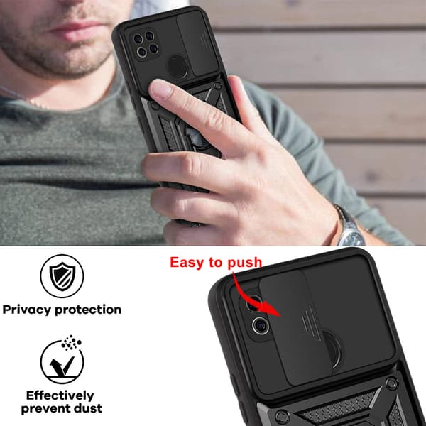 Magnetisk pansret telefoncover med kickstand og ring Black Redmi 9C/POCO C3/10A Black