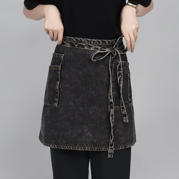 Denim halvt förkläde - kort midjeförkläde för baristor, bagare och konstnärer, fläckresistent och lättskött Black Black