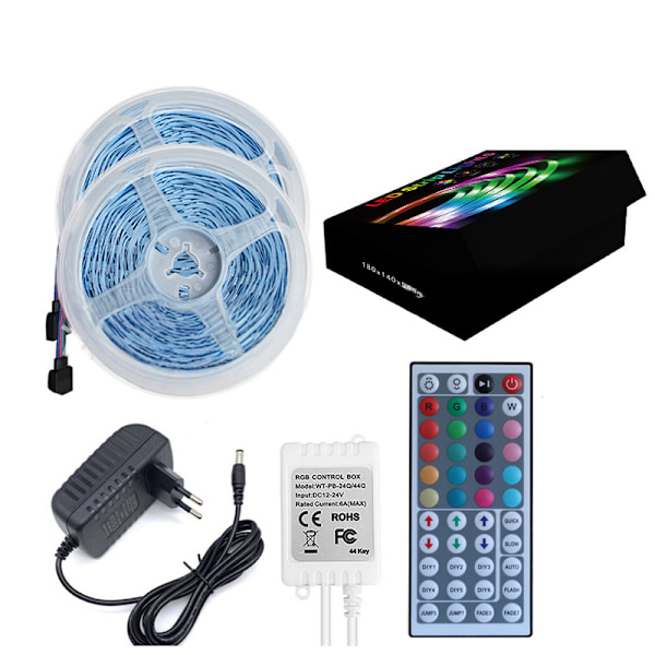 15M LED Strip Lights Kit med fjernbetjening og strømforsyning