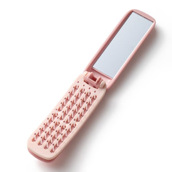 Rektangulær Foldbar Spejlkam - Bærbar & Selvrengørende Hårbørste Pink Pink