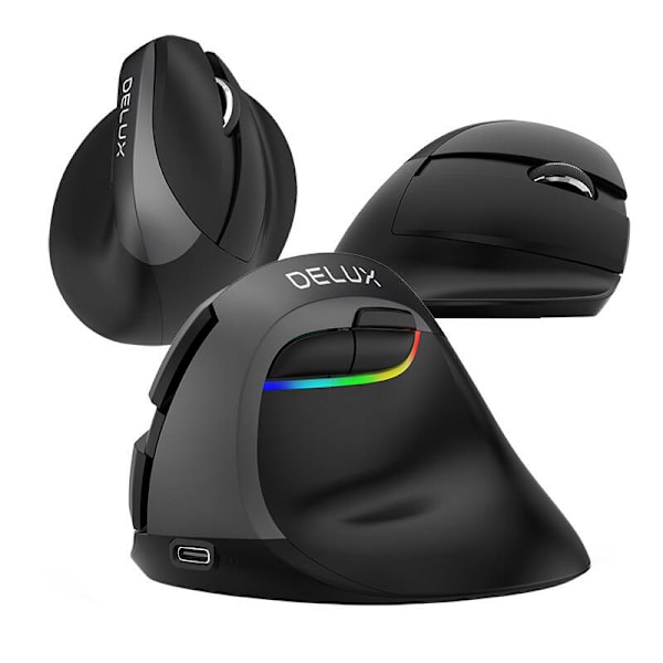 Trådlös vertikal mus Delux M618Mini BT+2.4G RGB 4000DPI (järngrå)