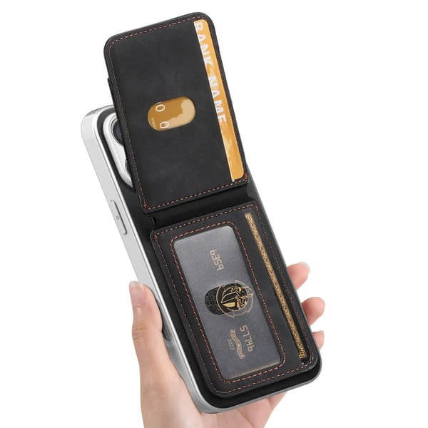 Sort PU-pungeetui kompatibelt med iPhone 17 Pro Max og iPhone 18 Pro Max med RFID-blokering og ringholder