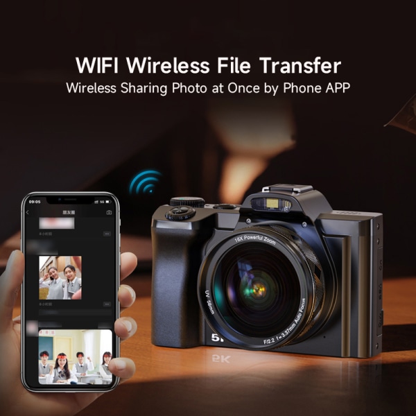 INF Digitalkamera 5K/48MP/16X zoom/6-axis stabilisering 3,5" skärm WiFi