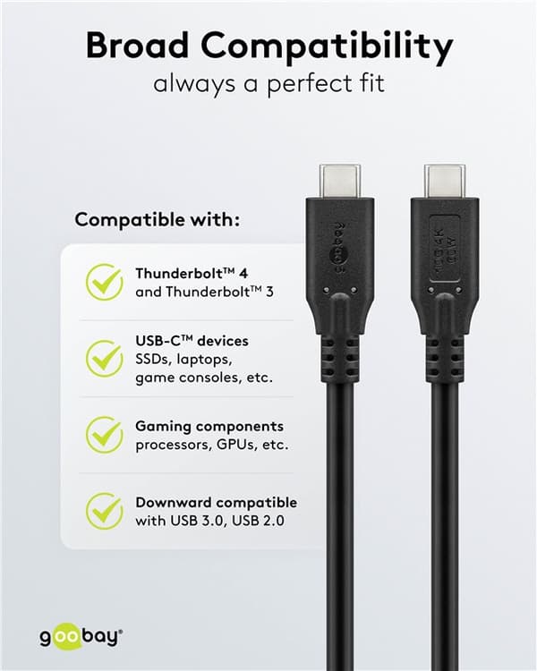 USB-C™-kaapeli, USB 3.2, 60 W, 10 Gbit/s, virransyöttö, 0,5 m