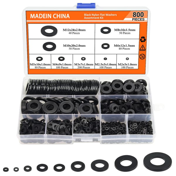 Mångsidigt 800 st Nylonbrickor Set - PA66 Platta Brickor